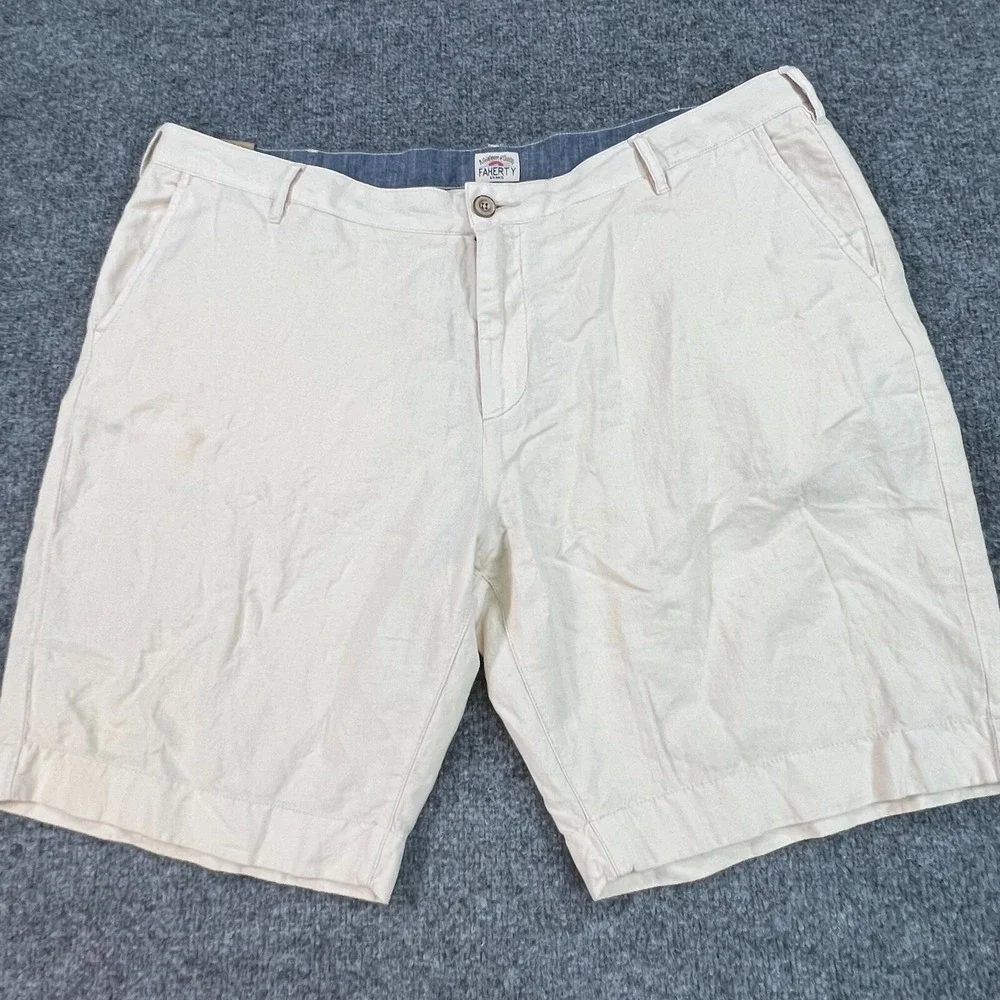 Faherty Shorts Mens 40 Khaki Malibu Chino Linen Cotton 9